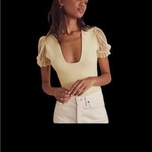 Free people Elegant White Bodysuit with Sheer polka dot Sleeves